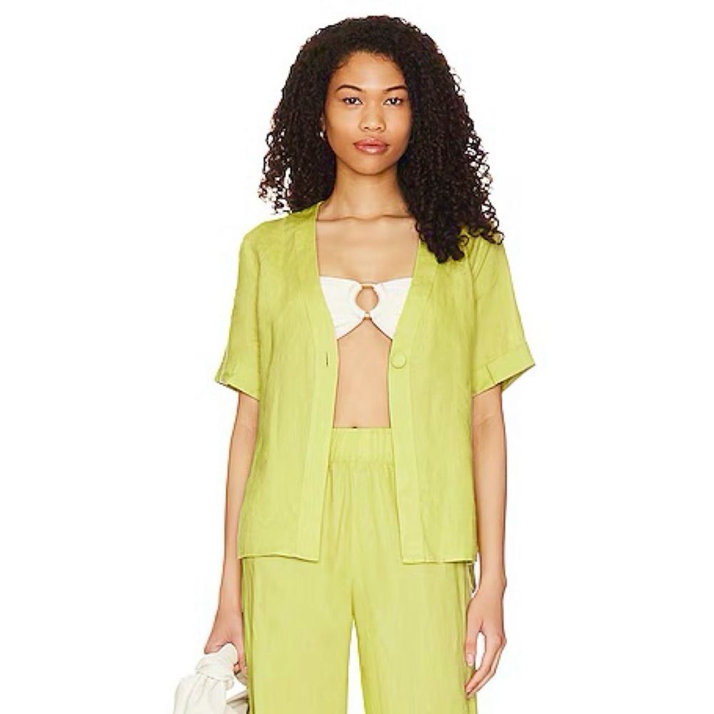 NWT PQ Swim Chartreuse Lime Green Linen ‘Sammy’ Button Down Top Coverup